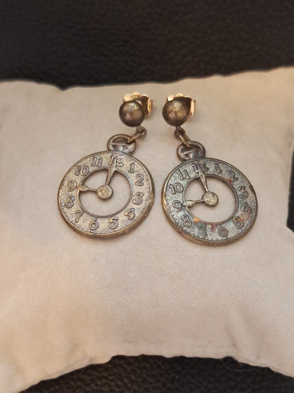 1.5" Vintage-Inspired Round Dial Drop Earrings - Bronze Tone